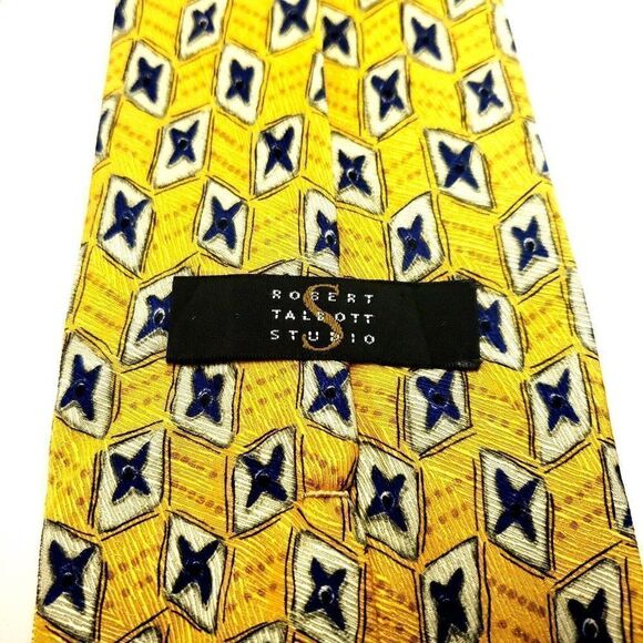 Robert Talbott Studio Yellow Silk‎ Tie Woven Wide Geometric - Picture 4 of 6